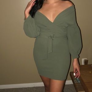 Boohoo olive green dress